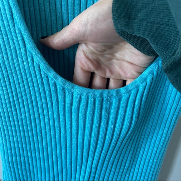 Open Edit Blue Ribbed Sweater Tank Low Back Midi Dress Sz Small - Picture 6 of 11